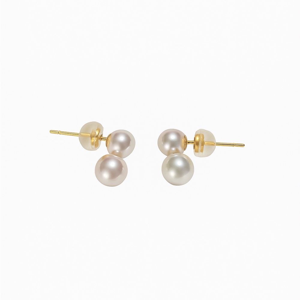 ✨BRAND NEW✨Gold and Double Pearl Stud Earrings (18KYG + Japanese AKOYA Pearls)